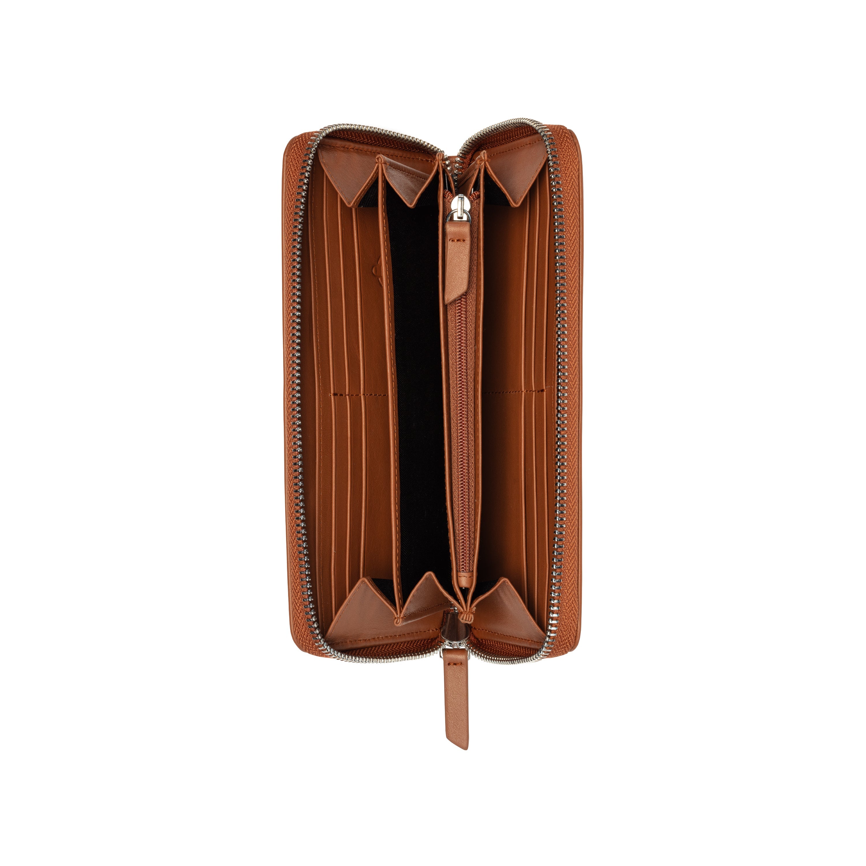 LE CUIR LISSE| Portefeuille Zip Long en Cuir COGNAC