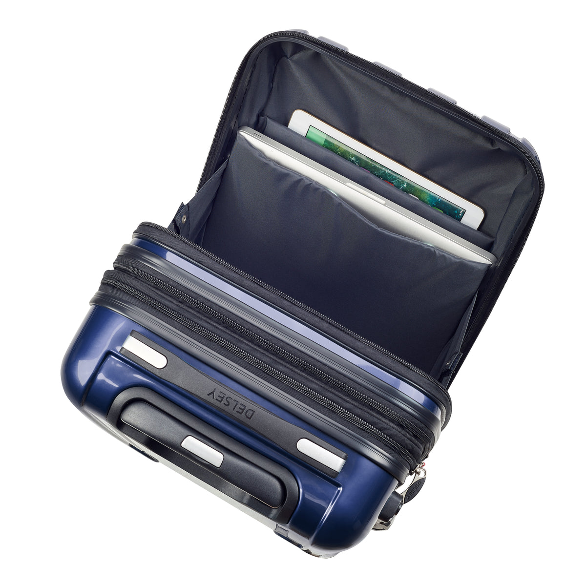HELIUM AERO | 21-Inch Front Pocket Expandable Carry-On Suitcase, Metalic blue