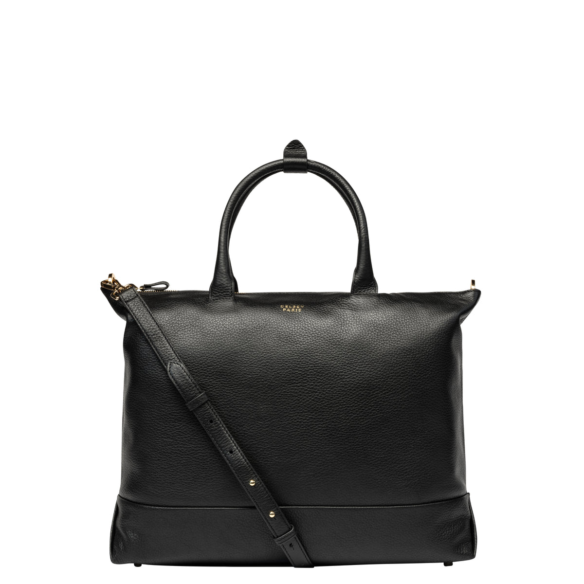 LE CUIR GRAINE | Zippered Leather Tote Bag, Black