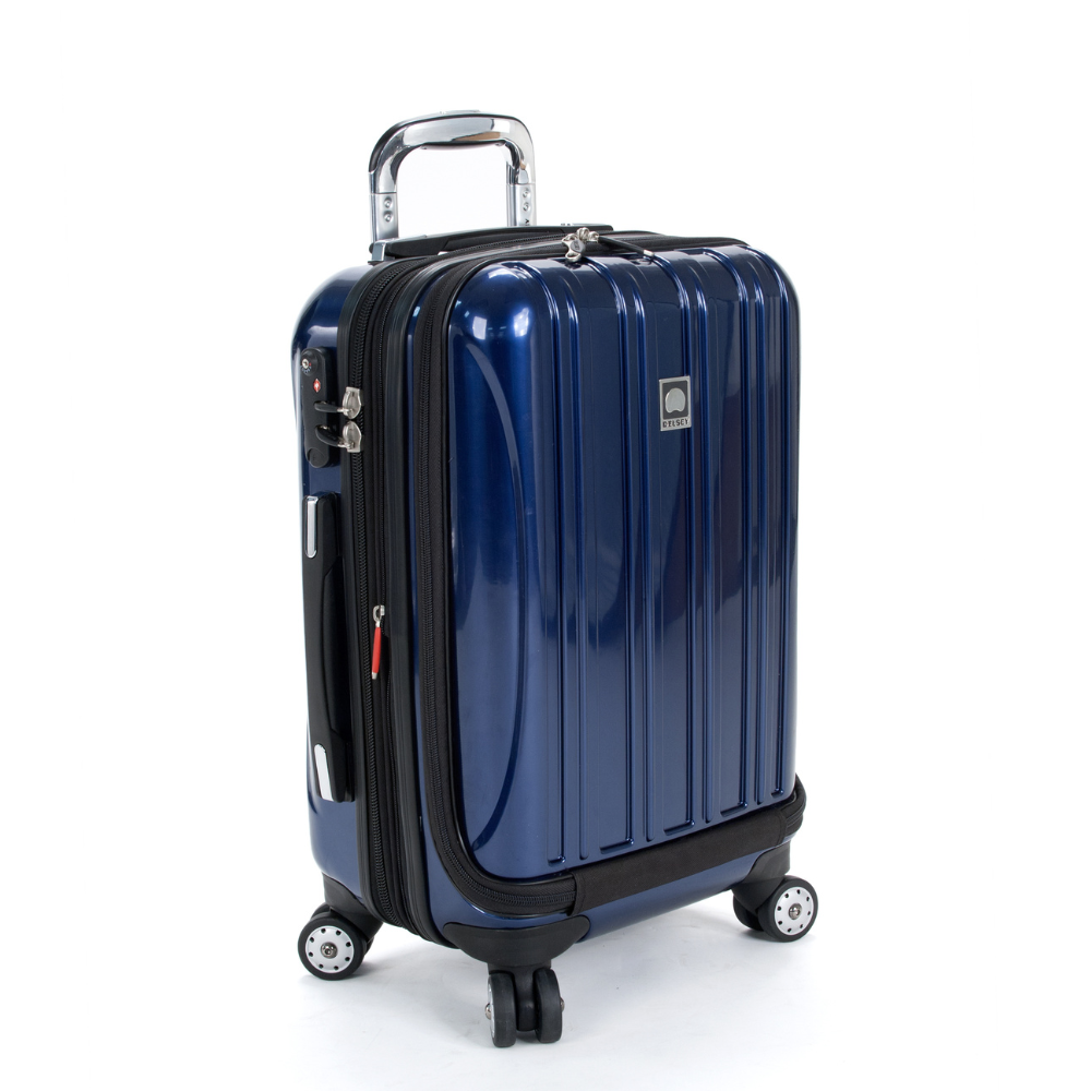 HELIUM AERO | 21-Inch Front Pocket Expandable Carry-On Suitcase, Metallic blue